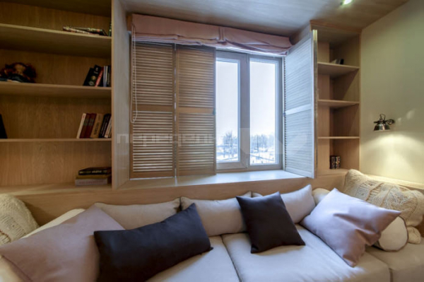 Дизайн гостиной-спальни 19 кв. м. в бежевых тонах