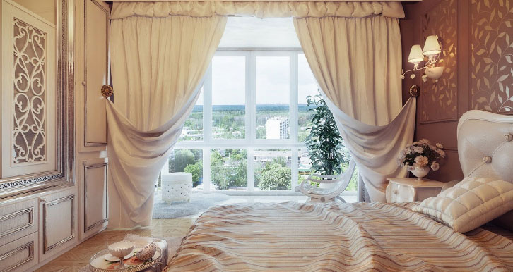 Красивые шторы в спальню — креативные идеи в фото