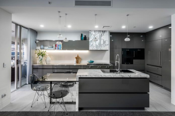 Серый кухонный гарнитур: идеи оформления, 65 фото в интерьере